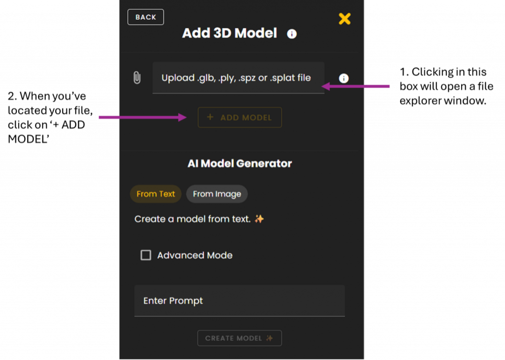 Menu showing how to adda 3d model
