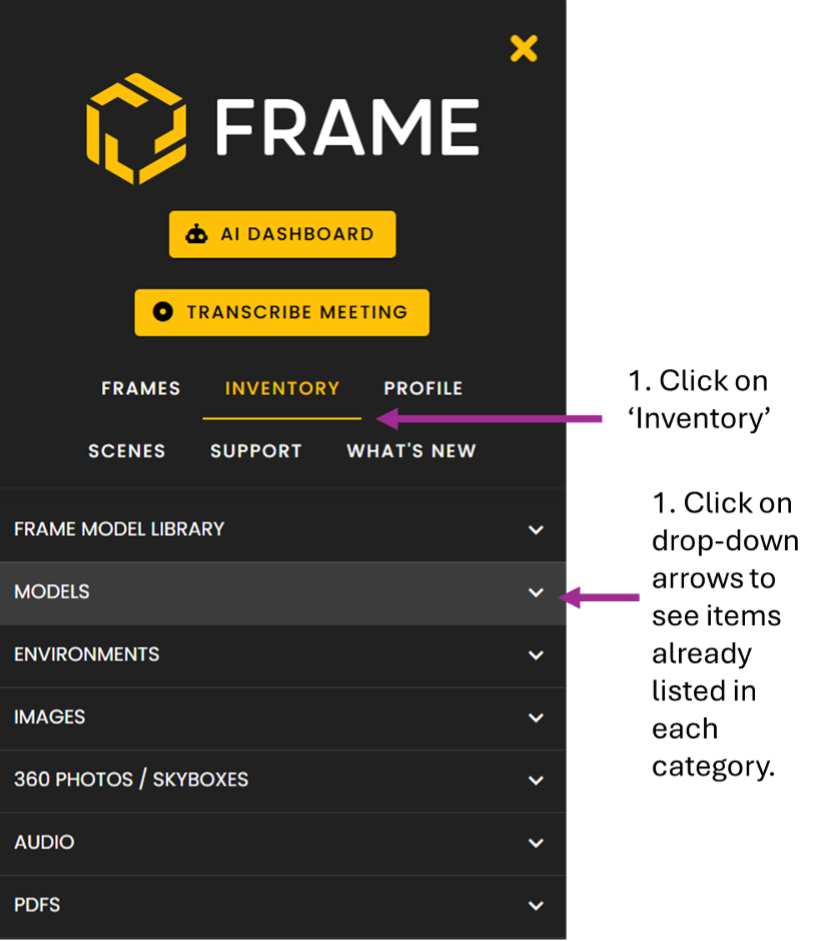 Image of the frame menu