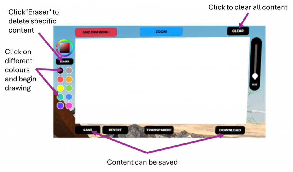 An image showing the options when using the whiteboard